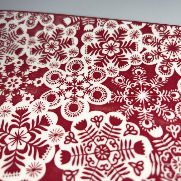 Hallmark Red & White Snowflake Design Rectangular Tray Dish Christmas Holiday - Picture 2 of 5